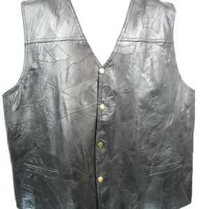 Italian Stone Men's Leather Vest Snaps Pockets